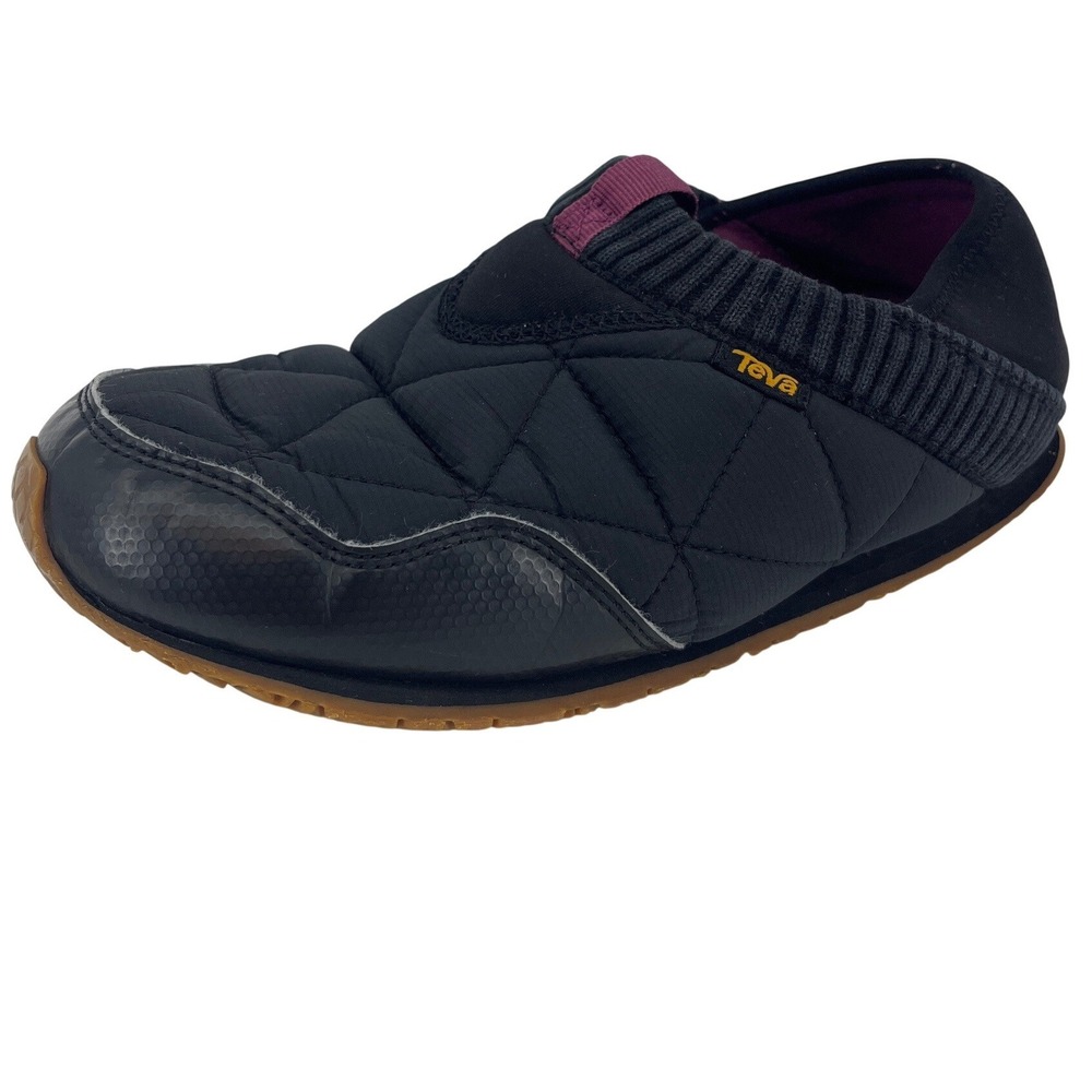 Teva Ember Moc Shoes Womens 7 Black Fig Excellent Quilted Slipper 1018225‎